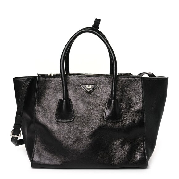 Prada Handbags - Prada Glace Twin Pocket Blk Leather Medium Convertible Tote
